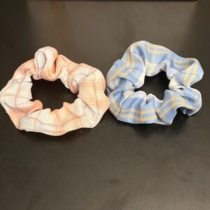 Plaid Scrunchie Set - Pink and Blue
